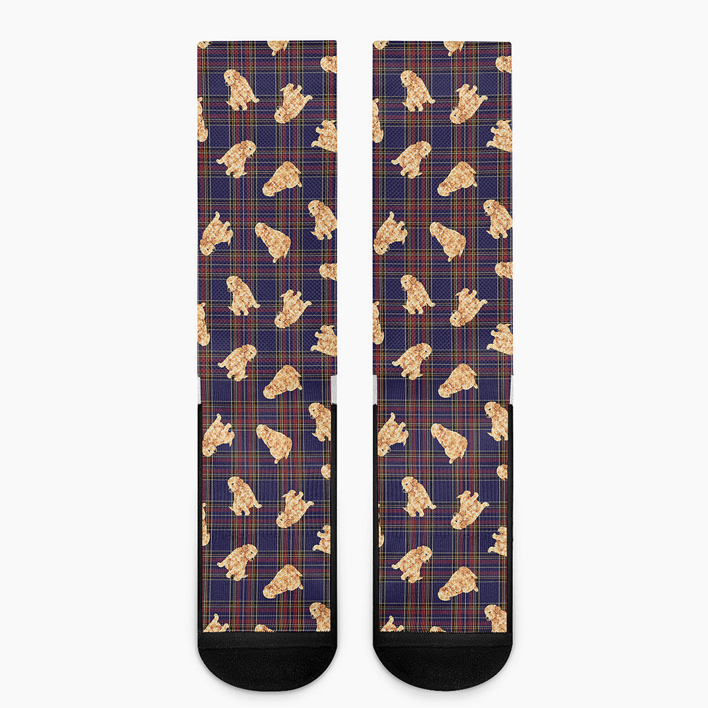 Golden Retriever Tartan Pattern Print Crew Socks