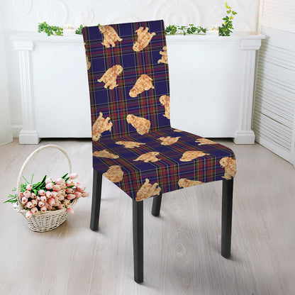 Golden Retriever Tartan Pattern Print Dining Chair Slipcover