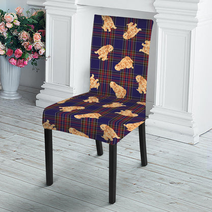 Golden Retriever Tartan Pattern Print Dining Chair Slipcover