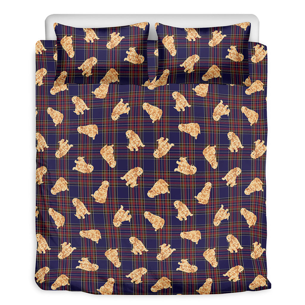 Golden Retriever Tartan Pattern Print Duvet Cover Bedding Set