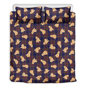 Golden Retriever Tartan Pattern Print Duvet Cover Bedding Set