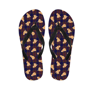 Golden Retriever Tartan Pattern Print Flip Flops