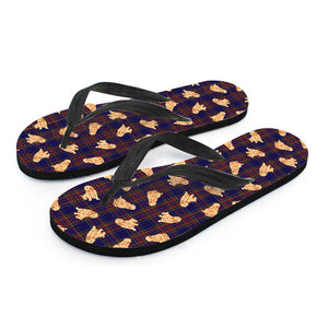 Golden Retriever Tartan Pattern Print Flip Flops