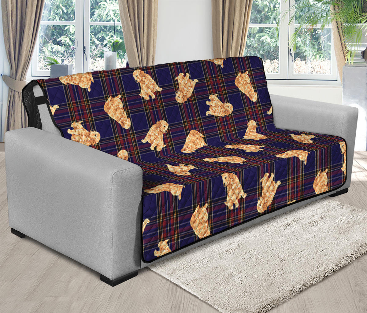 Golden Retriever Tartan Pattern Print Futon Protector