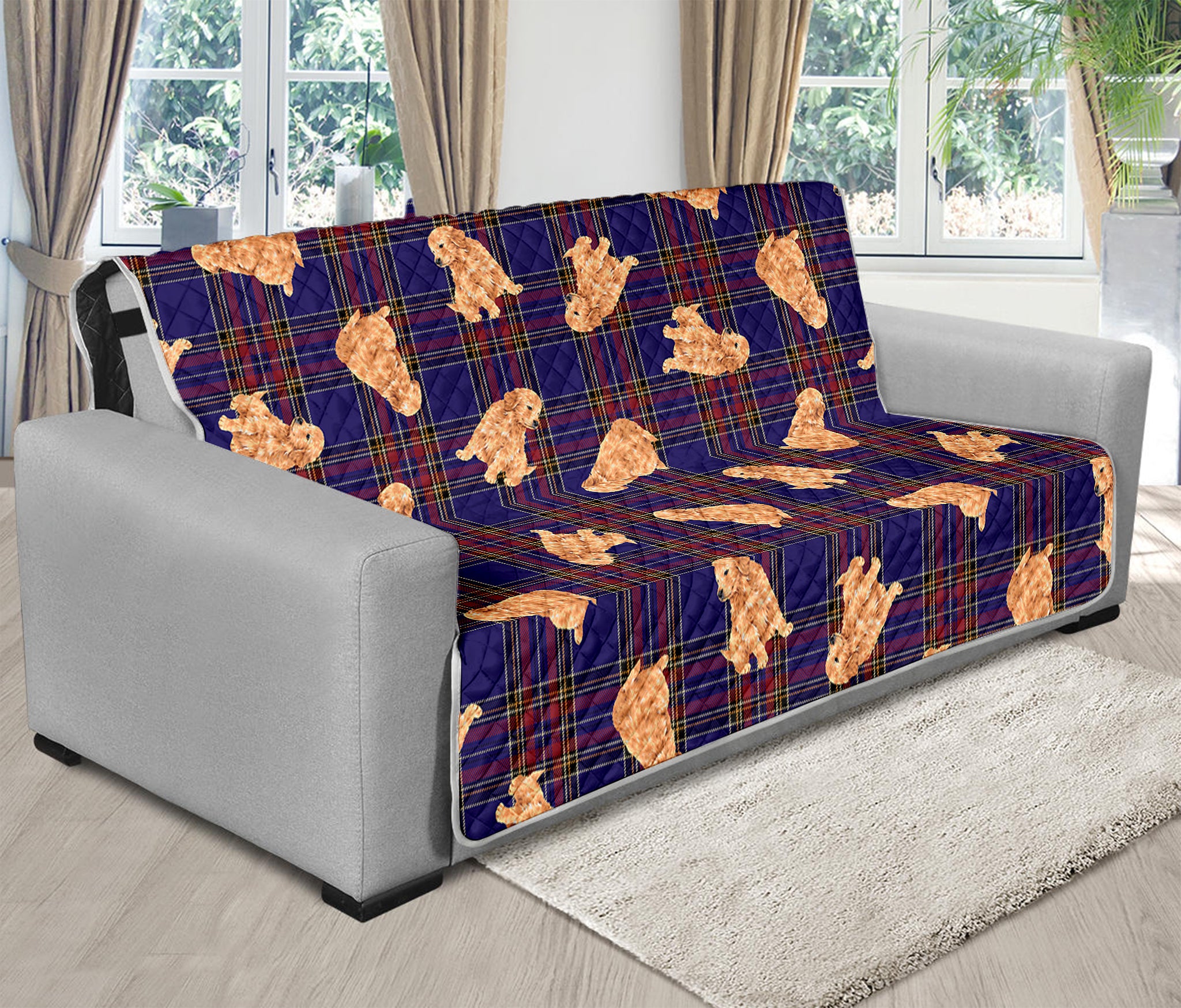 Golden Retriever Tartan Pattern Print Futon Protector