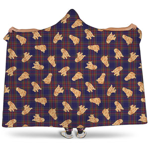 Golden Retriever Tartan Pattern Print Hooded Blanket