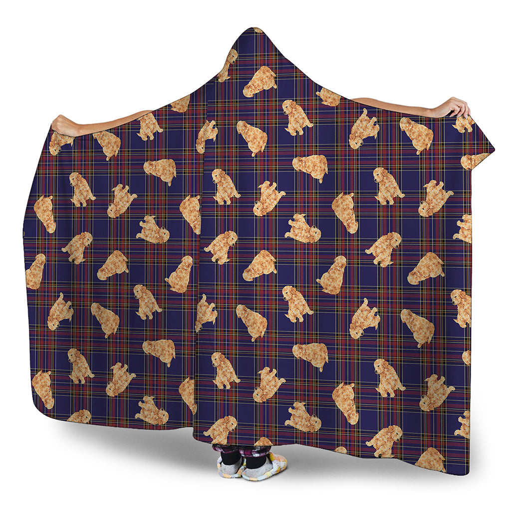 Golden Retriever Tartan Pattern Print Hooded Blanket