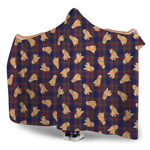 Golden Retriever Tartan Pattern Print Hooded Blanket