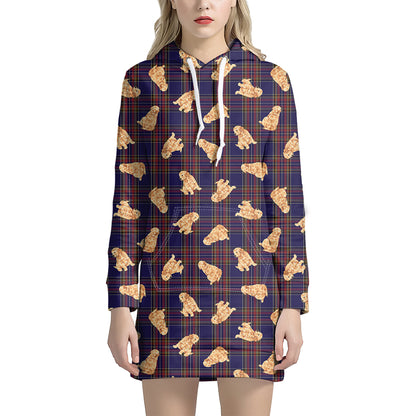 Golden Retriever Tartan Pattern Print Hoodie Dress