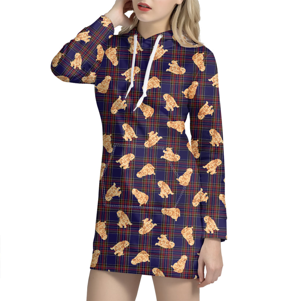 Golden Retriever Tartan Pattern Print Hoodie Dress