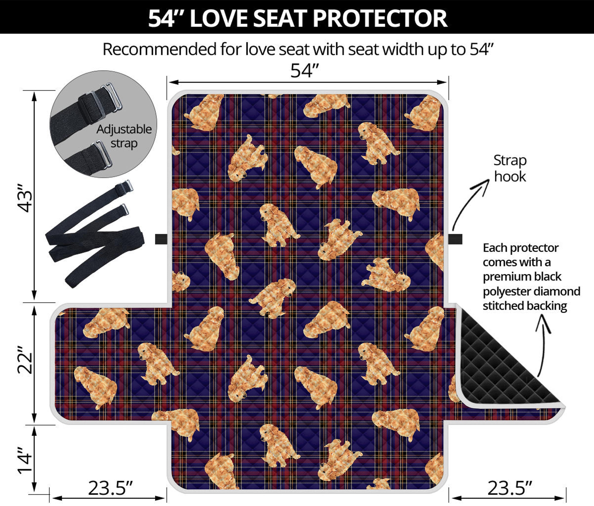 Golden Retriever Tartan Pattern Print Loveseat Protector