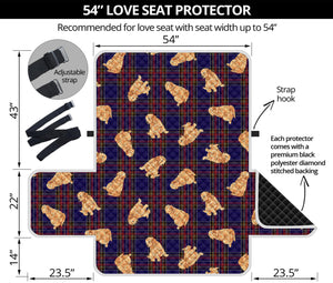 Golden Retriever Tartan Pattern Print Loveseat Protector