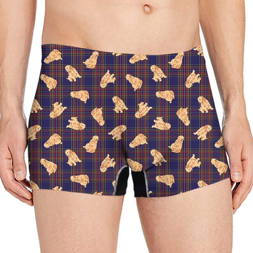 Golden Retriever Tartan Pattern Print Men's Boxer Briefs