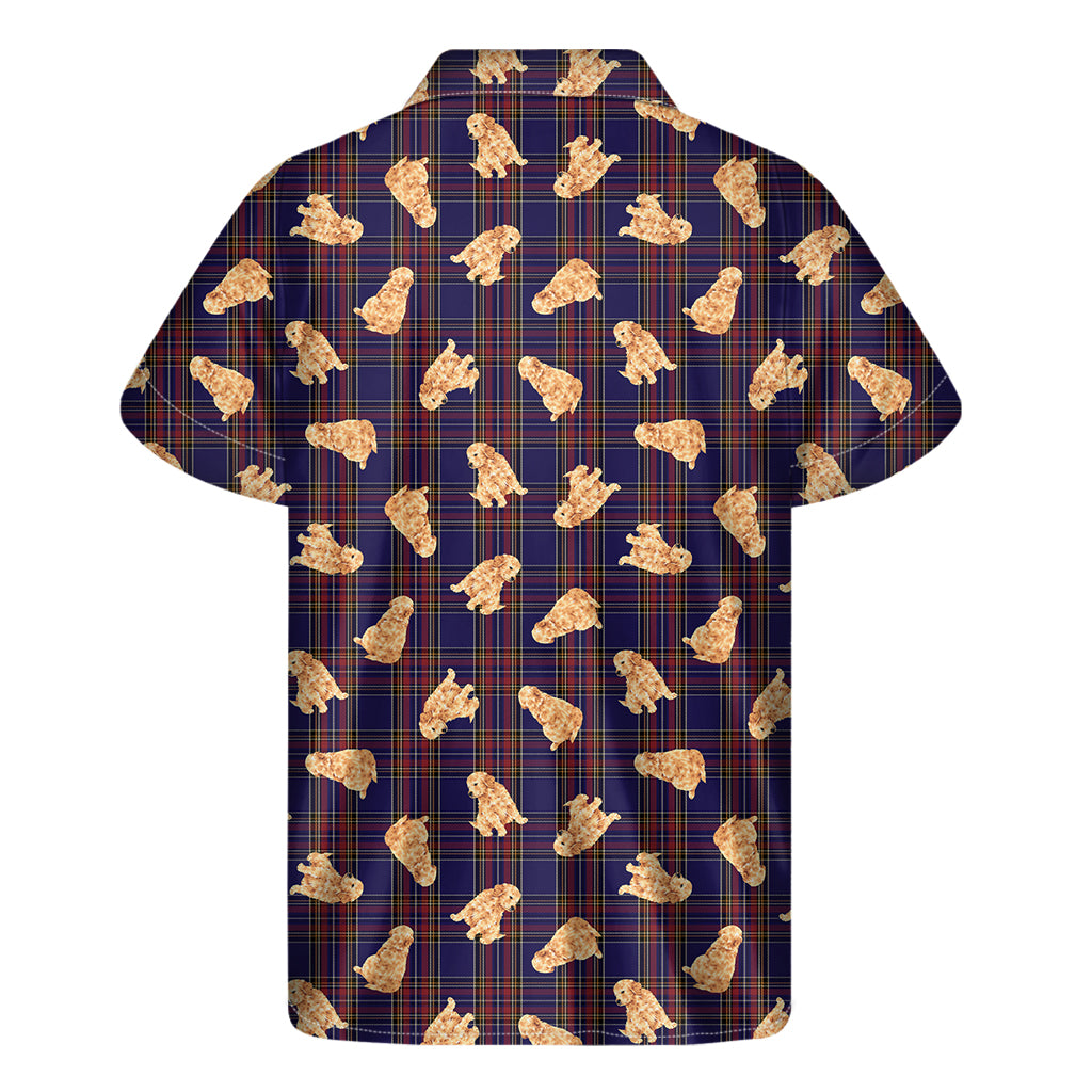 Golden Retriever Tartan Pattern Print Men's Short Sleeve Shirt