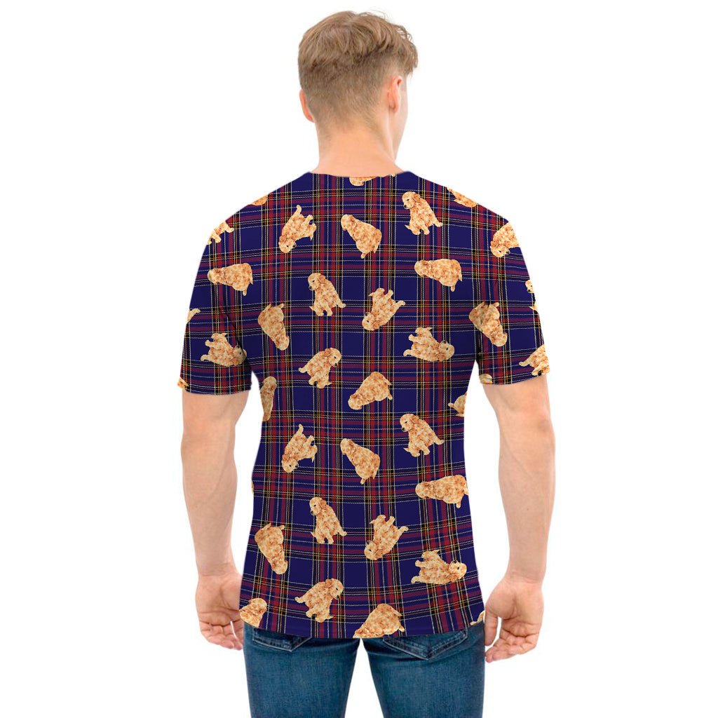 Golden Retriever Tartan Pattern Print Men's T-Shirt