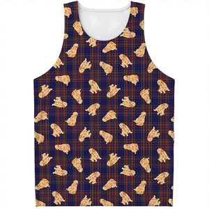 Golden Retriever Tartan Pattern Print Men's Tank Top