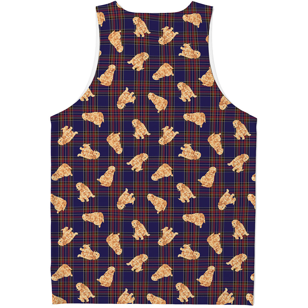 Golden Retriever Tartan Pattern Print Men's Tank Top