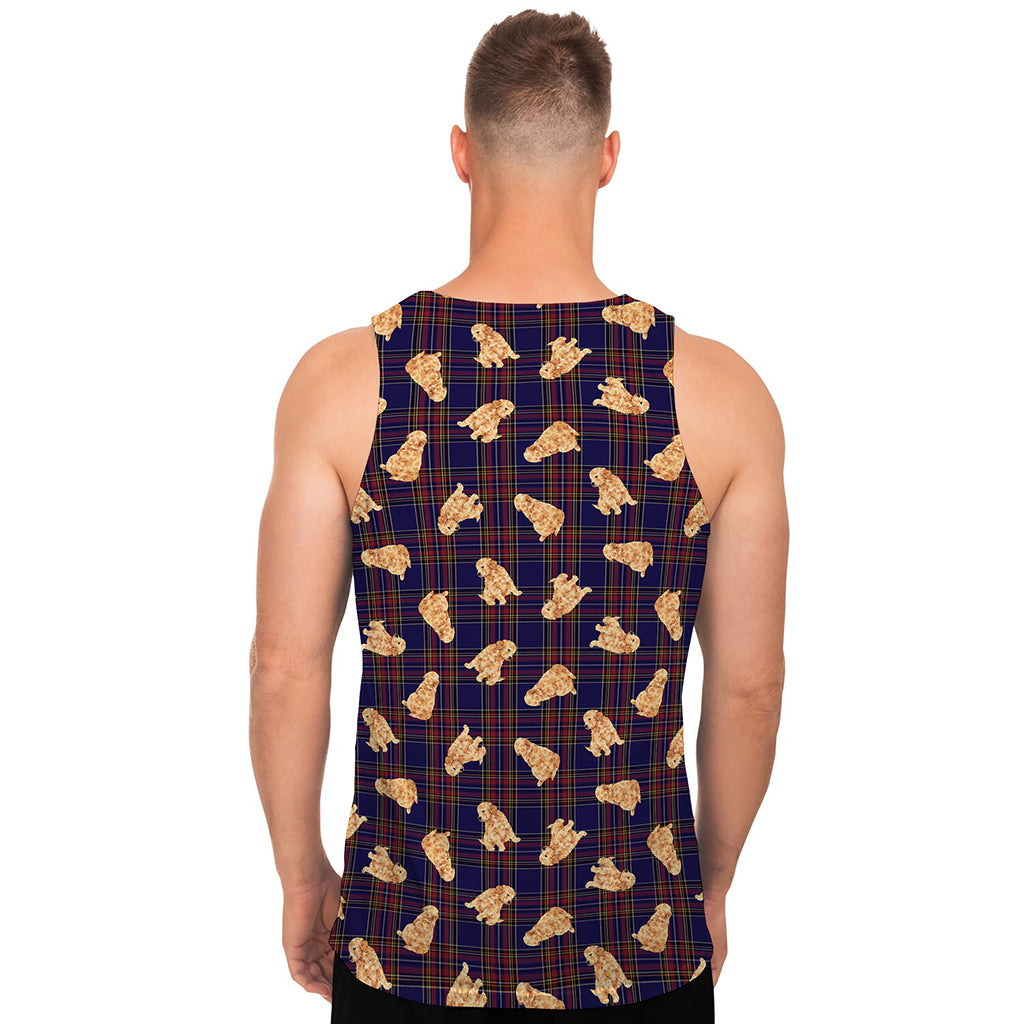 Golden Retriever Tartan Pattern Print Men's Tank Top