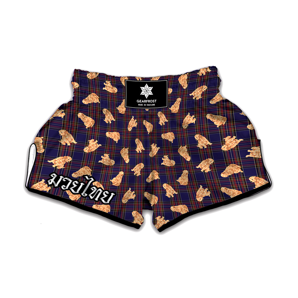 Golden Retriever Tartan Pattern Print Muay Thai Boxing Shorts
