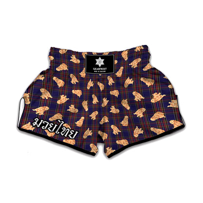 Golden Retriever Tartan Pattern Print Muay Thai Boxing Shorts