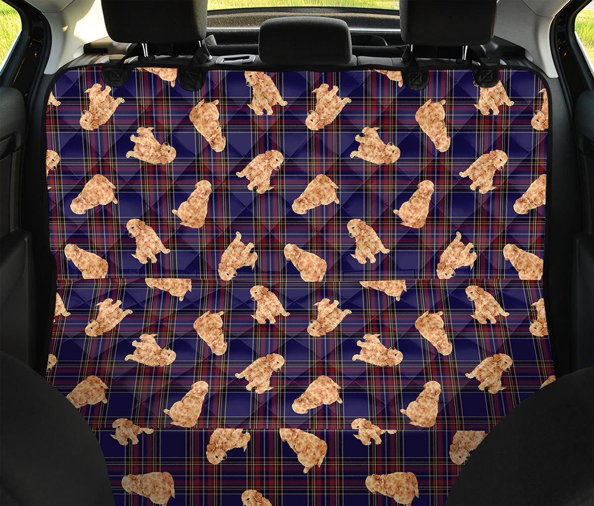 Golden Retriever Tartan Pattern Print Pet Car Back Seat Cover