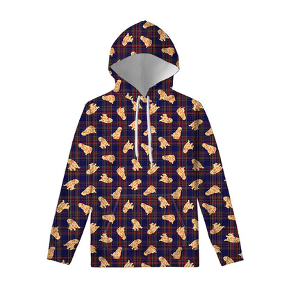 Golden Retriever Tartan Pattern Print Pullover Hoodie