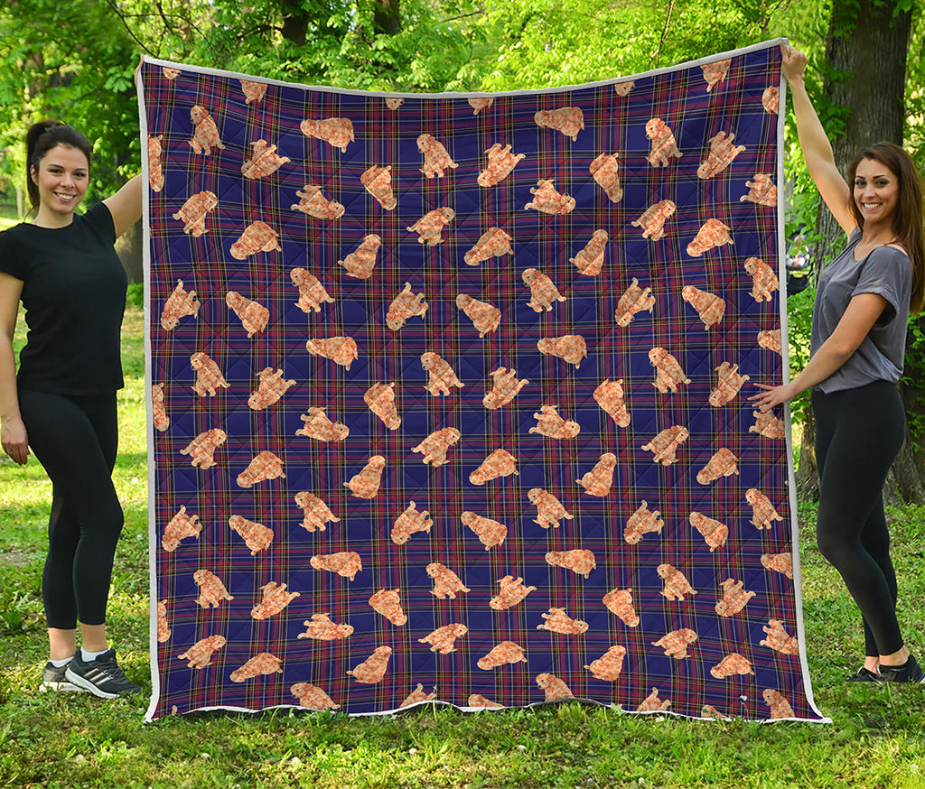 Golden Retriever Tartan Pattern Print Quilt