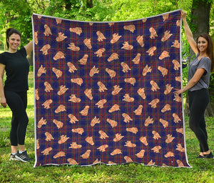 Golden Retriever Tartan Pattern Print Quilt