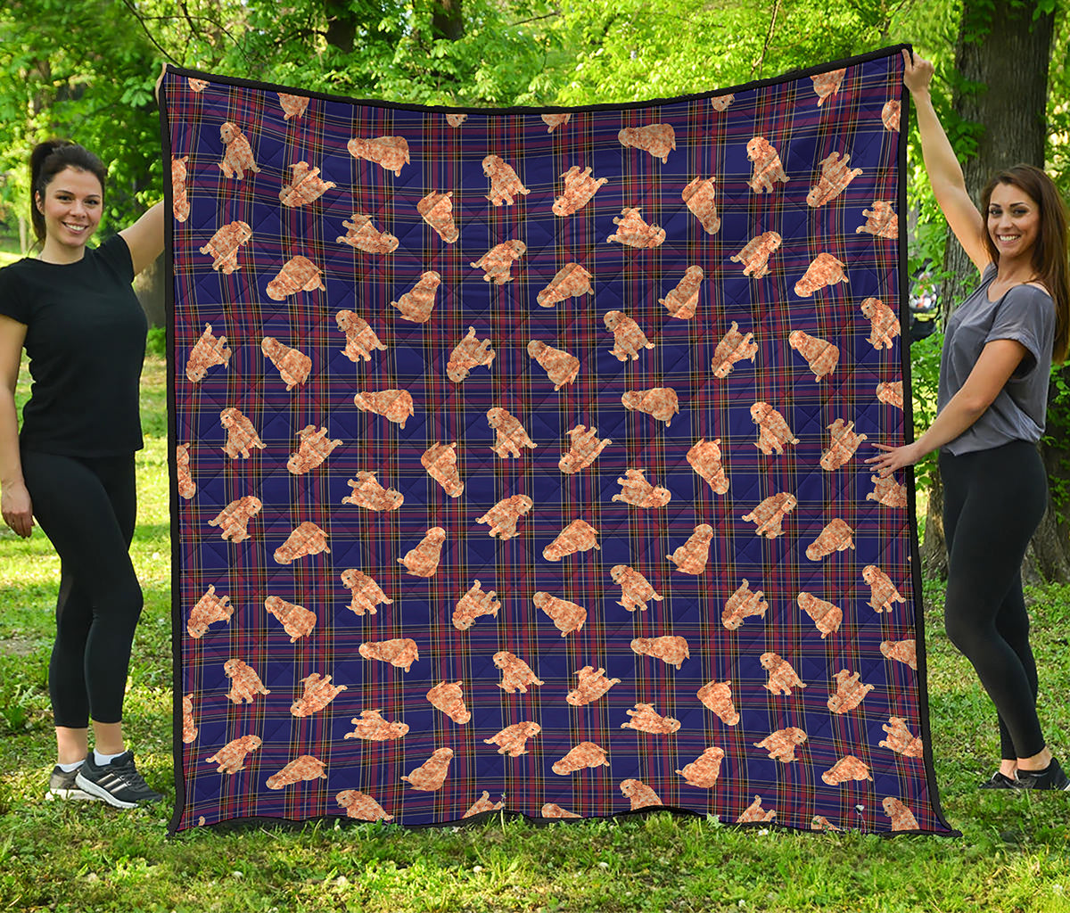 Golden Retriever Tartan Pattern Print Quilt