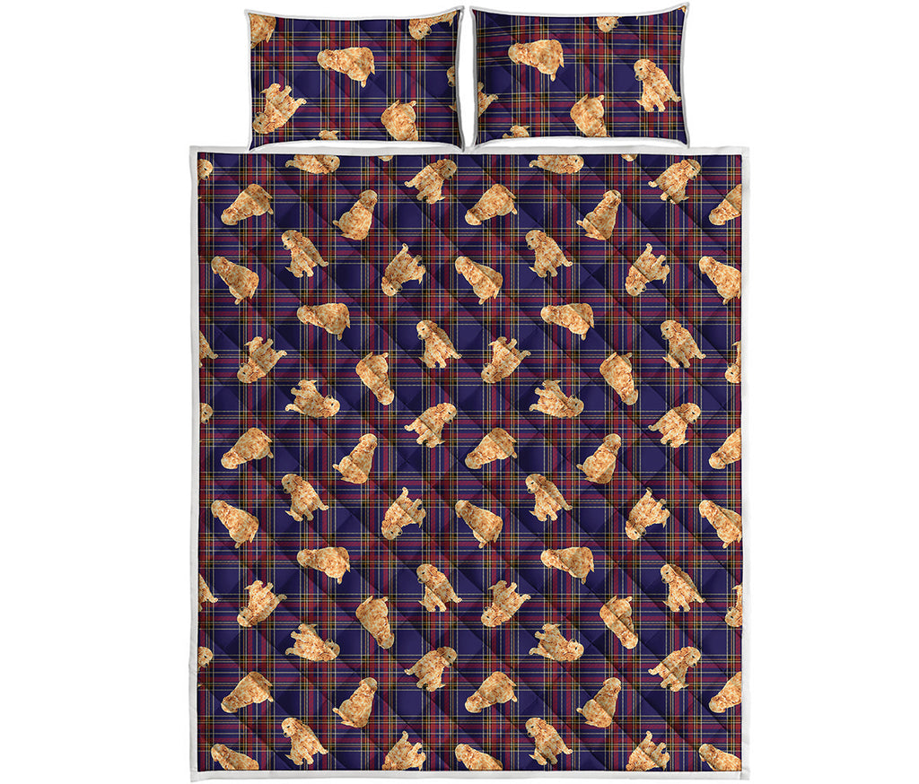 Golden Retriever Tartan Pattern Print Quilt Bed Set