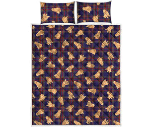 Golden Retriever Tartan Pattern Print Quilt Bed Set