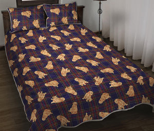 Golden Retriever Tartan Pattern Print Quilt Bed Set