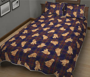 Golden Retriever Tartan Pattern Print Quilt Bed Set