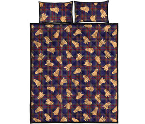 Golden Retriever Tartan Pattern Print Quilt Bed Set