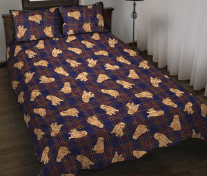 Golden Retriever Tartan Pattern Print Quilt Bed Set