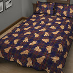 Golden Retriever Tartan Pattern Print Quilt Bed Set