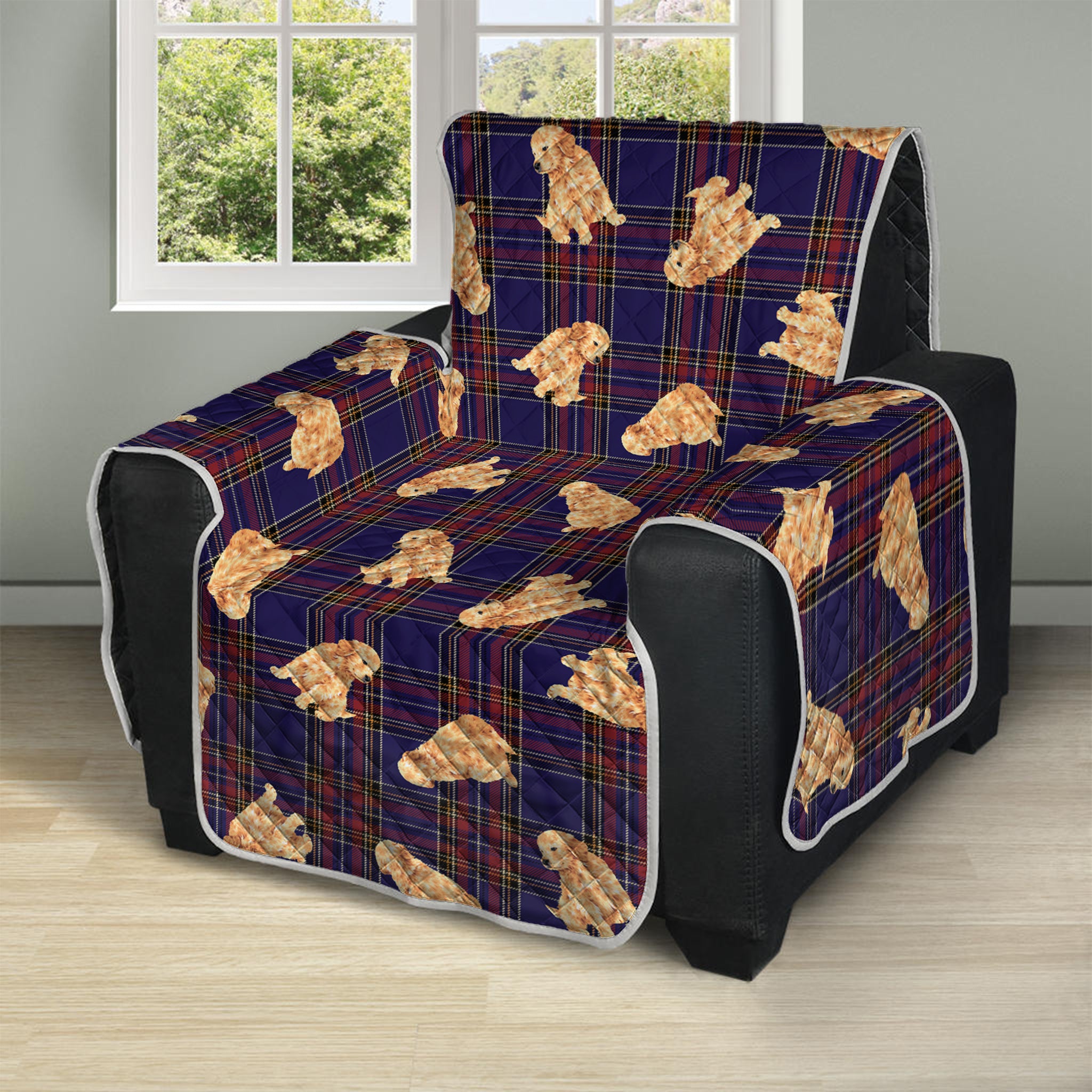 Golden Retriever Tartan Pattern Print Recliner Protector