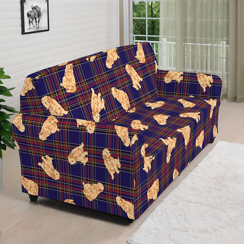 Golden Retriever Tartan Pattern Print Sofa Cover