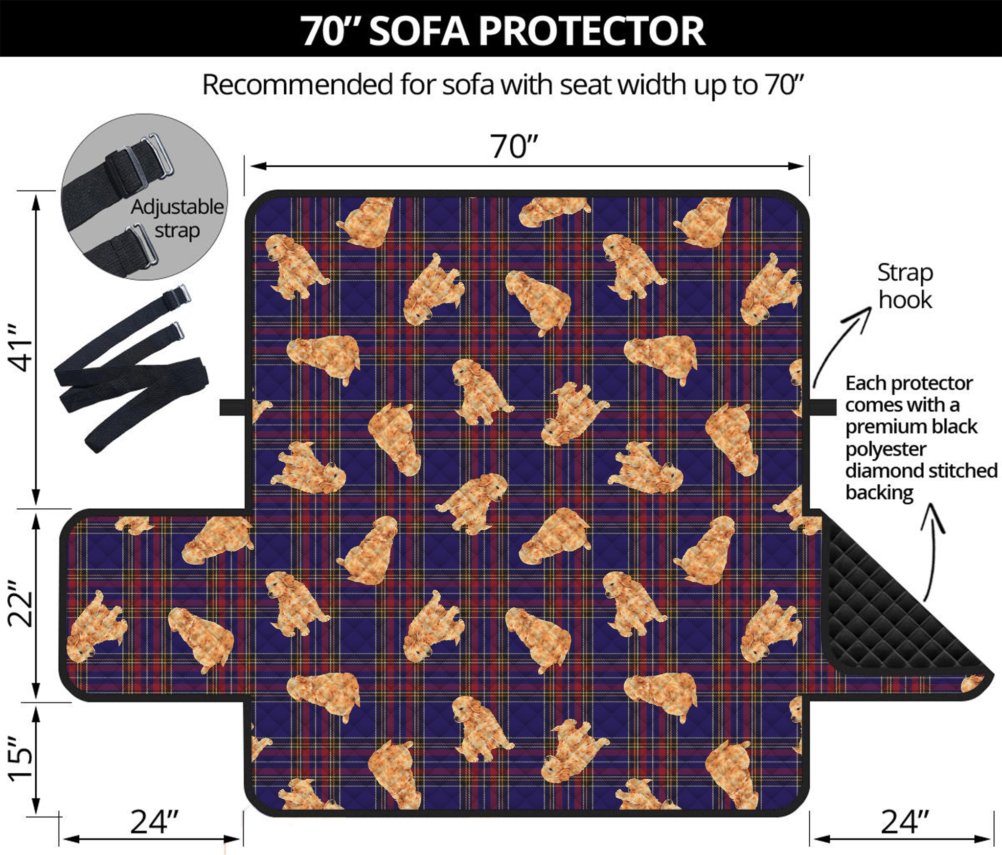 Golden Retriever Tartan Pattern Print Sofa Protector