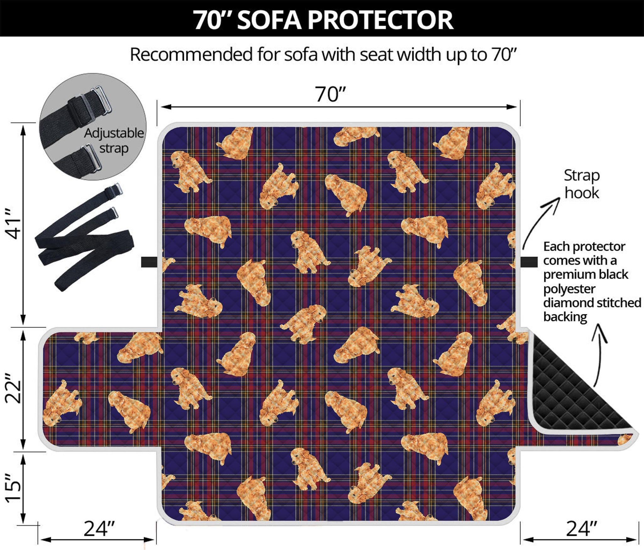 Golden Retriever Tartan Pattern Print Sofa Protector