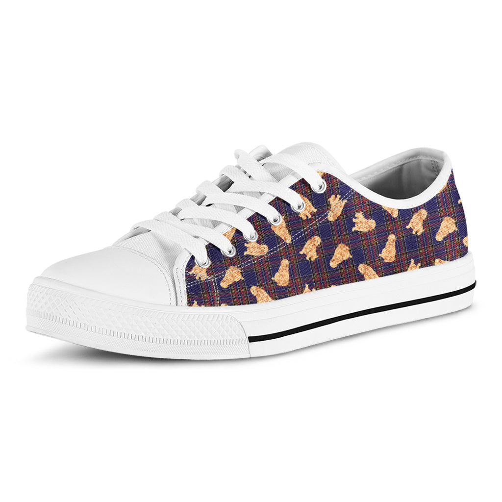 Golden Retriever Tartan Pattern Print White Low Top Shoes