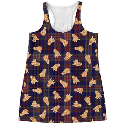 Golden Retriever Tartan Pattern Print Women's Racerback Tank Top