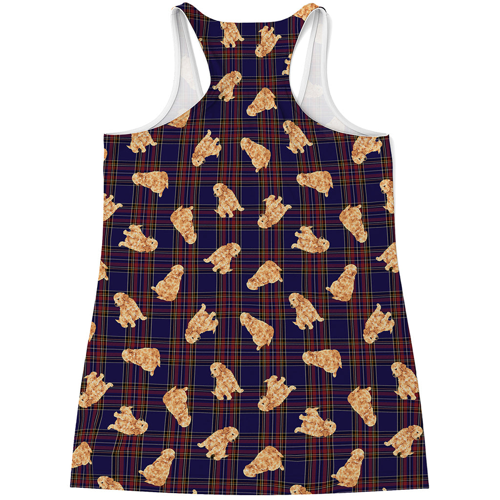 Golden Retriever Tartan Pattern Print Women's Racerback Tank Top