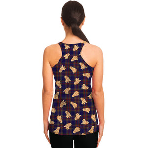 Golden Retriever Tartan Pattern Print Women's Racerback Tank Top