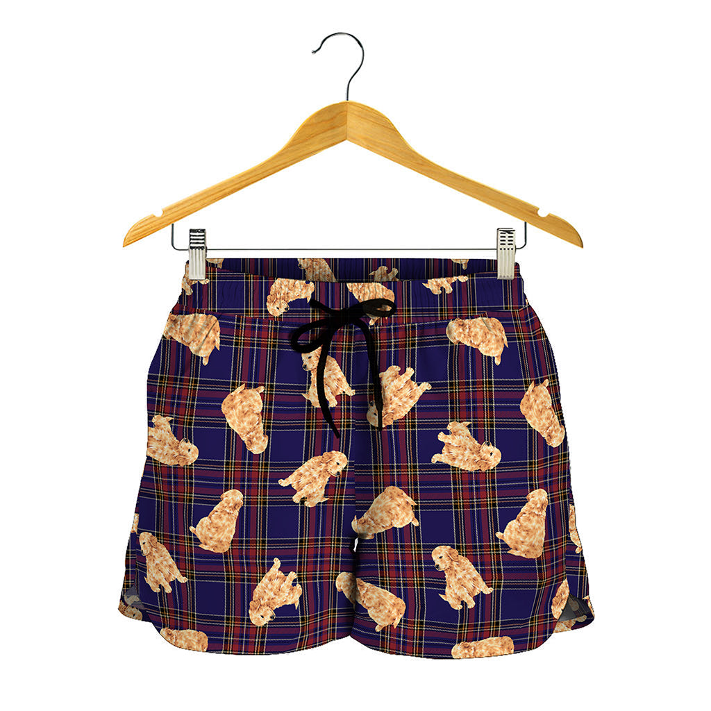 Golden Retriever Tartan Pattern Print Women's Shorts