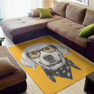 Golden Retriever With Glasses Print Area Rug