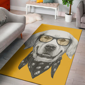 Golden Retriever With Glasses Print Area Rug