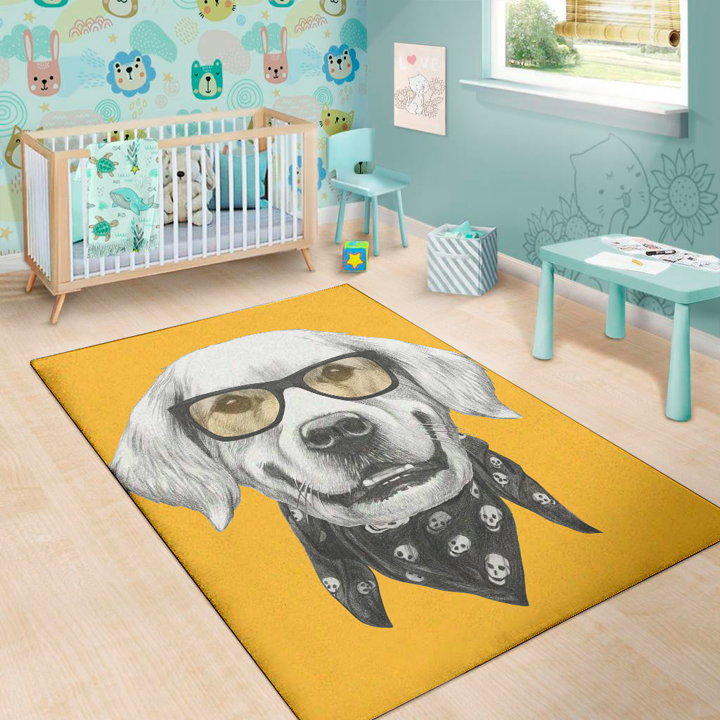 Golden Retriever With Glasses Print Area Rug