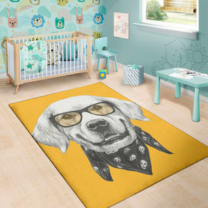 Golden Retriever With Glasses Print Area Rug