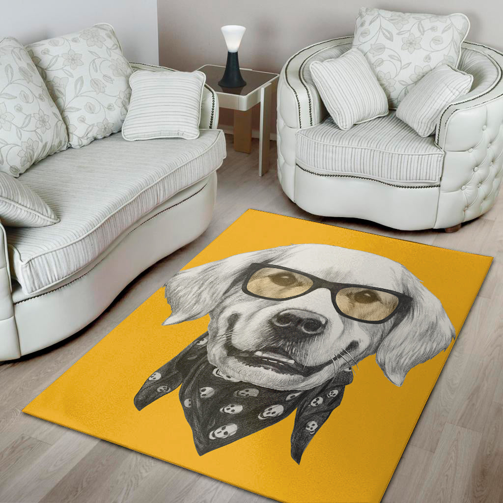 Golden Retriever With Glasses Print Area Rug